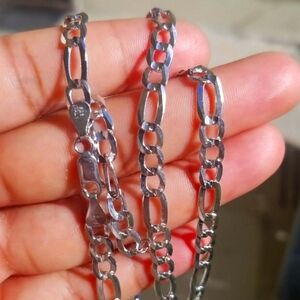 Sterling Silver 925 Rhodium finish Flat Figaro 150 Chain 5mm 18"